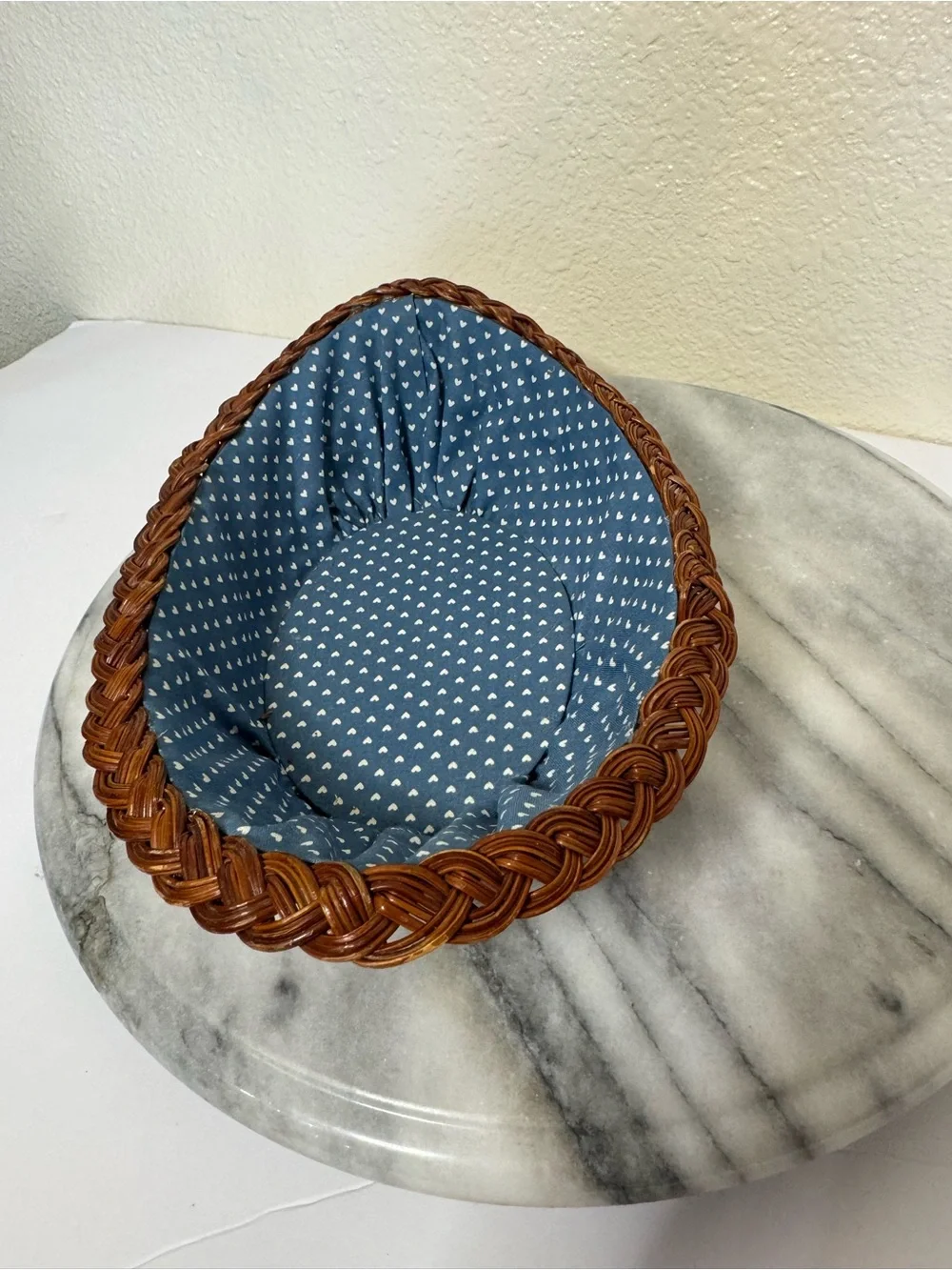 Brown Woven Basket with Blue Heart-Print Liner